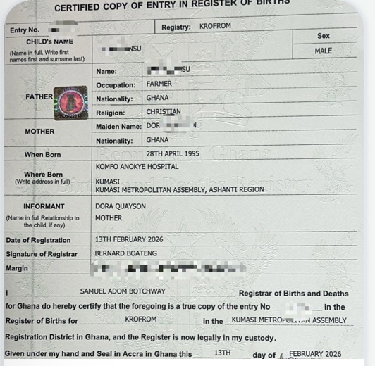 BIRTH CERT REGISTRATION